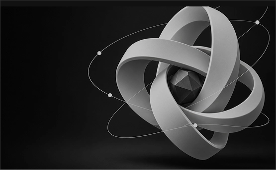 Propletené bílé geometrické pásy symbolizující strukturovaný rozvoj hráče